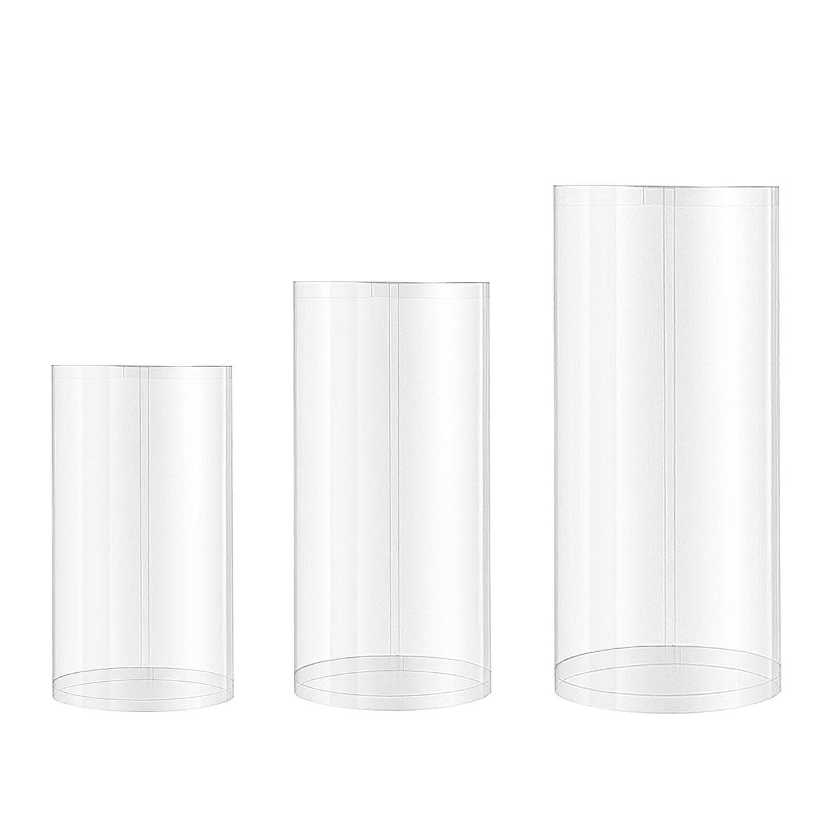 Wedding Flower Stand, 3PCS 23.62/29.53/35.43 inch Round Cylinder Plinth, Clear Pedestal Stand with Transparent Acrylic Lid, Cylindrical Pedestal Stands for Wedding, Party, Birthday, Art Decor