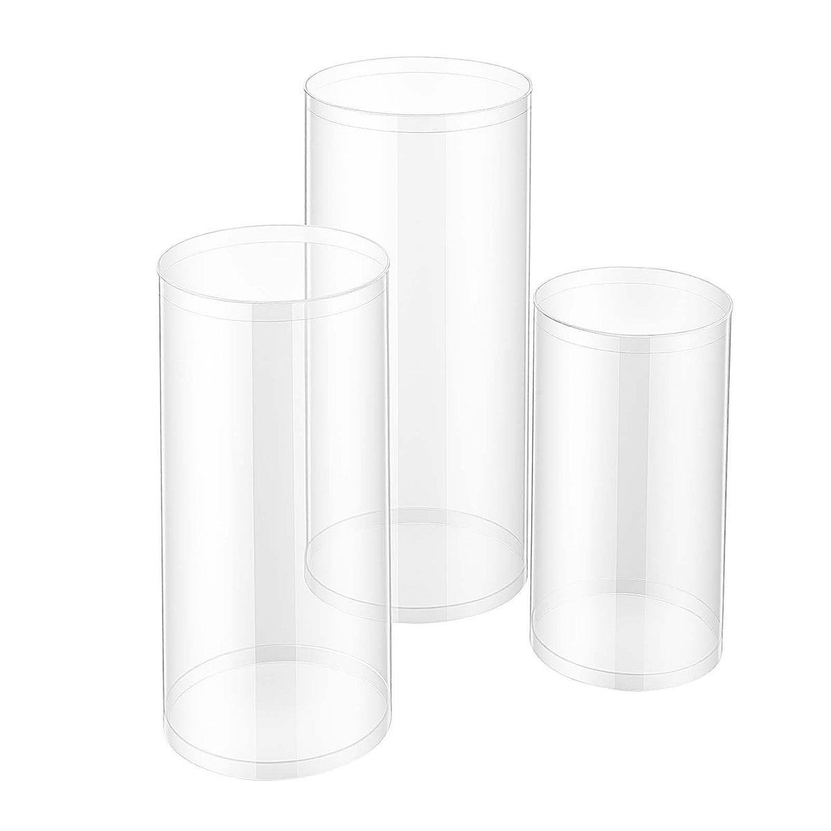 Wedding Flower Stand, 3PCS 23.62/29.53/35.43 inch Round Cylinder Plinth, Clear Pedestal Stand with Transparent Acrylic Lid, Cylindrical Pedestal Stands for Wedding, Party, Birthday, Art Decor