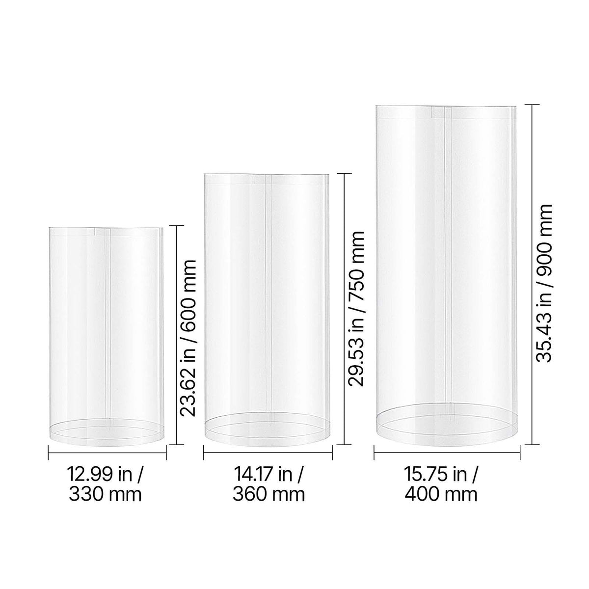 Wedding Flower Stand, 3PCS 23.62/29.53/35.43 inch Round Cylinder Plinth, Clear Pedestal Stand with Transparent Acrylic Lid, Cylindrical Pedestal Stands for Wedding, Party, Birthday, Art Decor