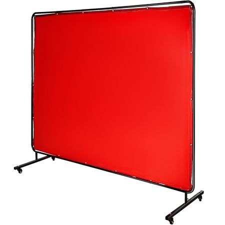 Welding Screen with Frame 8\' x 6\', Welding Curtain with 4 Wheels, Welding Protection Screen Red Flame-Resistant Vinyl, Portable Light-Proof Professional