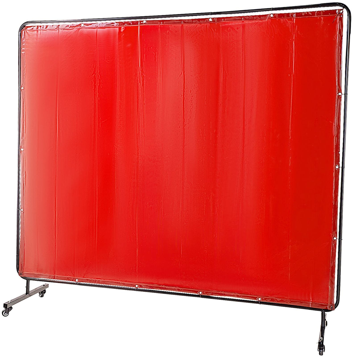 Welding Screen with Frame 8\' x 6\', Welding Curtain with 4 Wheels, Welding Protection Screen Red Flame-Resistant Vinyl, Portable Light-Proof Professional
