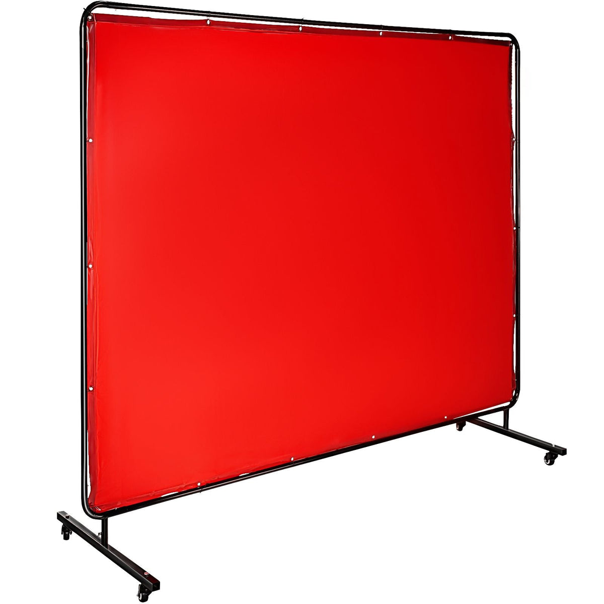 Welding Screen with Frame 8\' x 6\', Welding Curtain with 4 Wheels, Welding Protection Screen Red Flame-Resistant Vinyl, Portable Light-Proof Professional