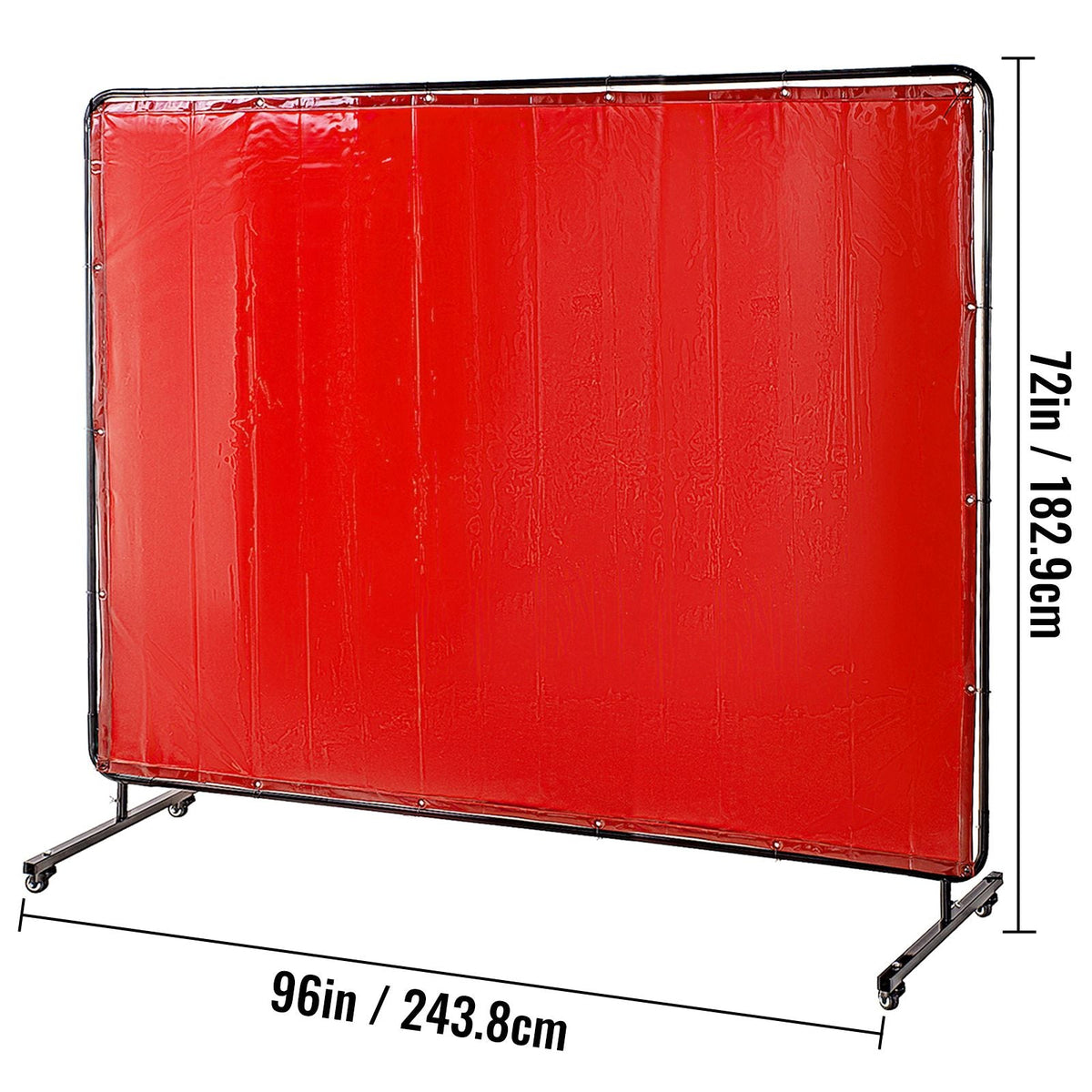 Welding Screen with Frame 8\' x 6\', Welding Curtain with 4 Wheels, Welding Protection Screen Red Flame-Resistant Vinyl, Portable Light-Proof Professional