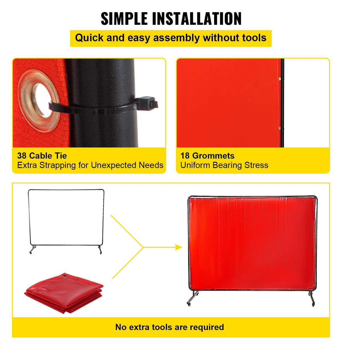 Welding Screen with Frame 8\' x 6\', Welding Curtain with 4 Wheels, Welding Protection Screen Red Flame-Resistant Vinyl, Portable Light-Proof Professional
