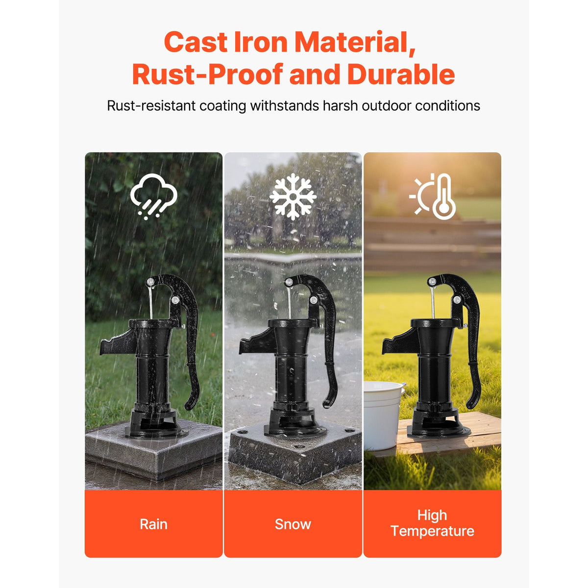 Well Hand Pitcher Pump, 25 ft Maximum Lift, Antique Cast Iron Manual Hand Water Pump, NPT 1-1/4 in Connection, Easy Installation, Old Fashioned for Outdoor Garden, Pond, Backyard, Farm, Black