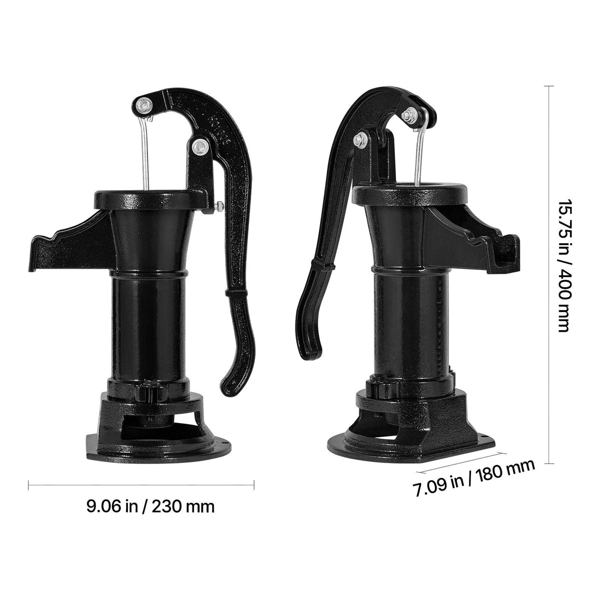 Well Hand Pitcher Pump, 25 ft Maximum Lift, Antique Cast Iron Manual Hand Water Pump, NPT 1-1/4 in Connection, Easy Installation, Old Fashioned for Outdoor Garden, Pond, Backyard, Farm, Black