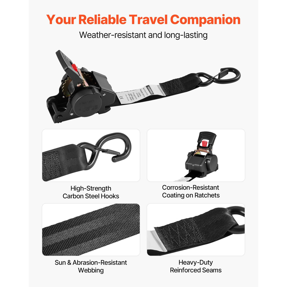 Wheel Chock Tie-Down Kit, Fixed Trailer Tie Down Strap, Car Tie Down Kit with S-Hook, Break Strength 1649 lbs & Working Load 550 lbs Motorcycle Tie-Down System for Trailers, Boats, Snowmobiles