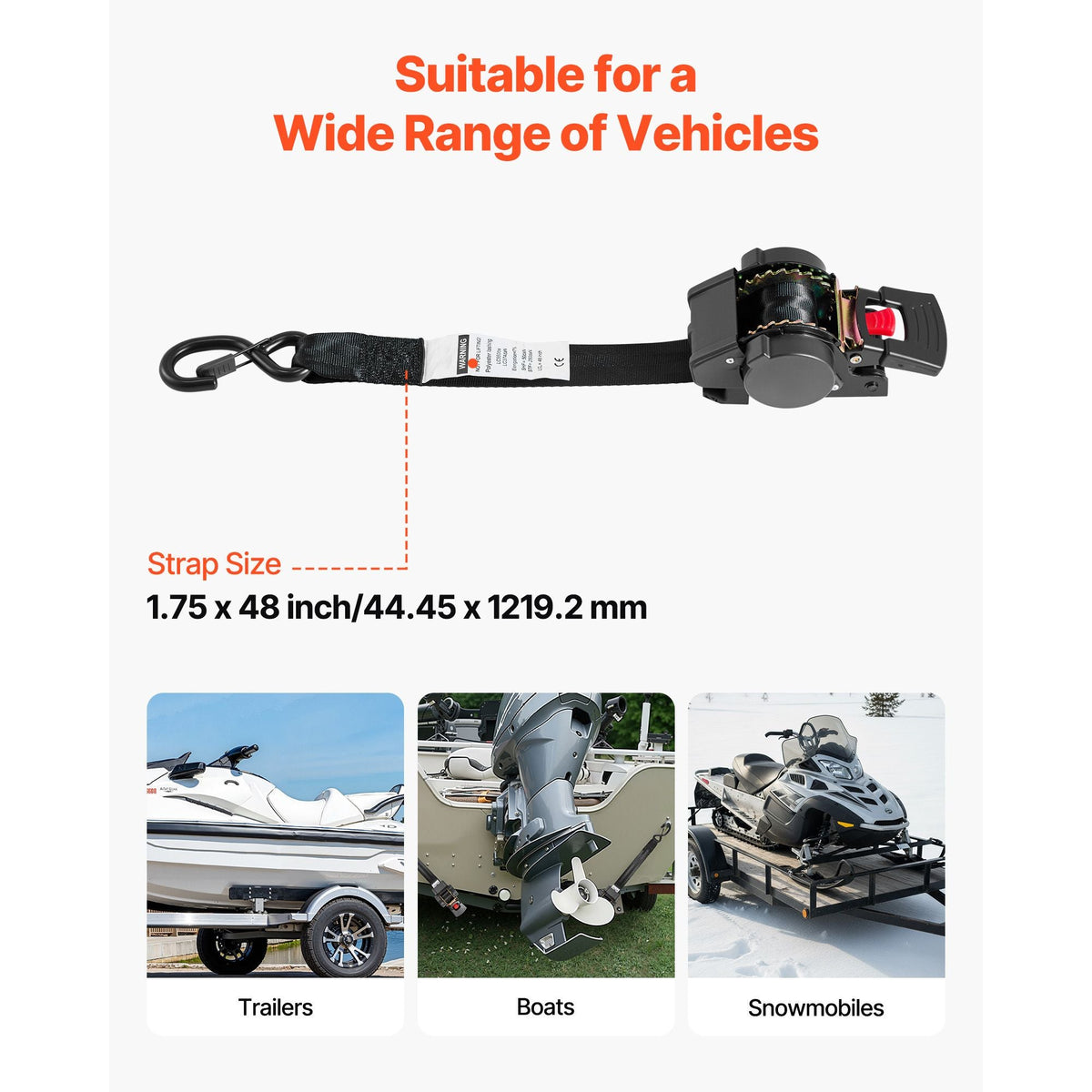 Wheel Chock Tie-Down Kit, Fixed Trailer Tie Down Strap, Car Tie Down Kit with S-Hook, Break Strength 1649 lbs & Working Load 550 lbs Motorcycle Tie-Down System for Trailers, Boats, Snowmobiles