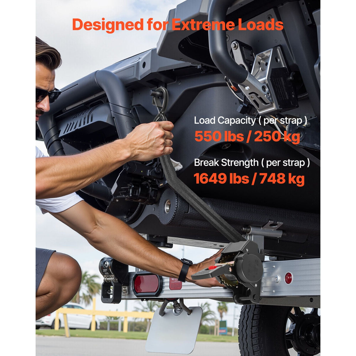 Wheel Chock Tie-Down Kit, Fixed Trailer Tie Down Strap, Car Tie Down Kit with S-Hook, Break Strength 1649 lbs & Working Load 550 lbs Motorcycle Tie-Down System for Trailers, Boats, Snowmobiles