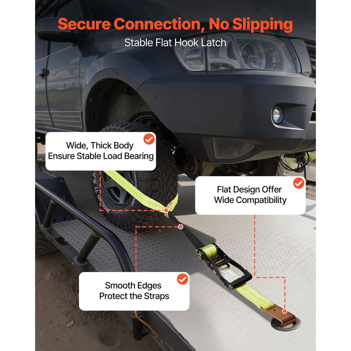 Wheel Chock Tie-Down Kit, Tire-Style Motorcycle Tie-Down System, Car Tie Down Kit with Flat Hook, Break Strength 10009 lbs & Working Load 3333 lbs Trailer Tie Down Strap for ATVs, SUVs, Trailers