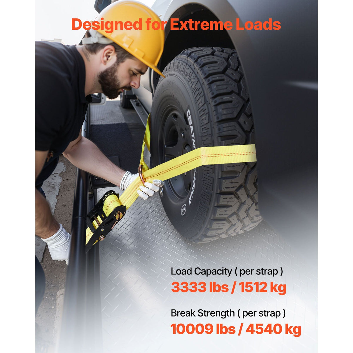 Wheel Chock Tie-Down Kit, Tire-Style Motorcycle Tie-Down System, Car Tie Down Kit with Flat Hook, Break Strength 10009 lbs & Working Load 3333 lbs Trailer Tie Down Strap for ATVs, SUVs, Trailers