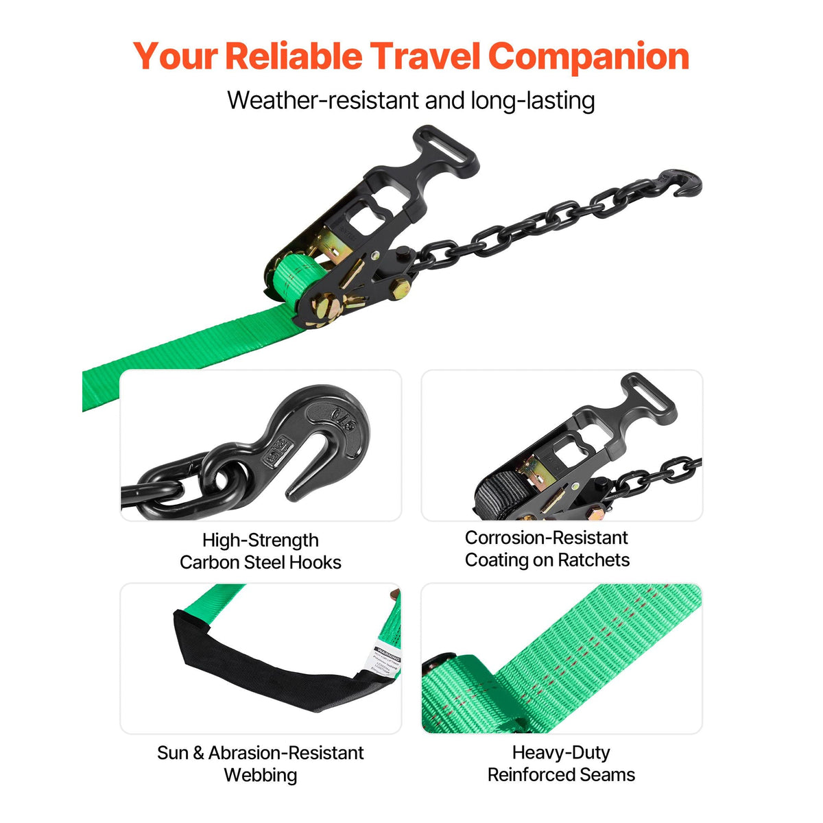 Wheel Chock Tie-Down Kit, Tire-Style Tow Dolly Strap, Car Tie Down Kit with Heavy-Duty Hook, Break Strength 10009 lbs & Working Load 3333 lbs Motorcycle Tie-Down System with O-Ring for ATV, SUV
