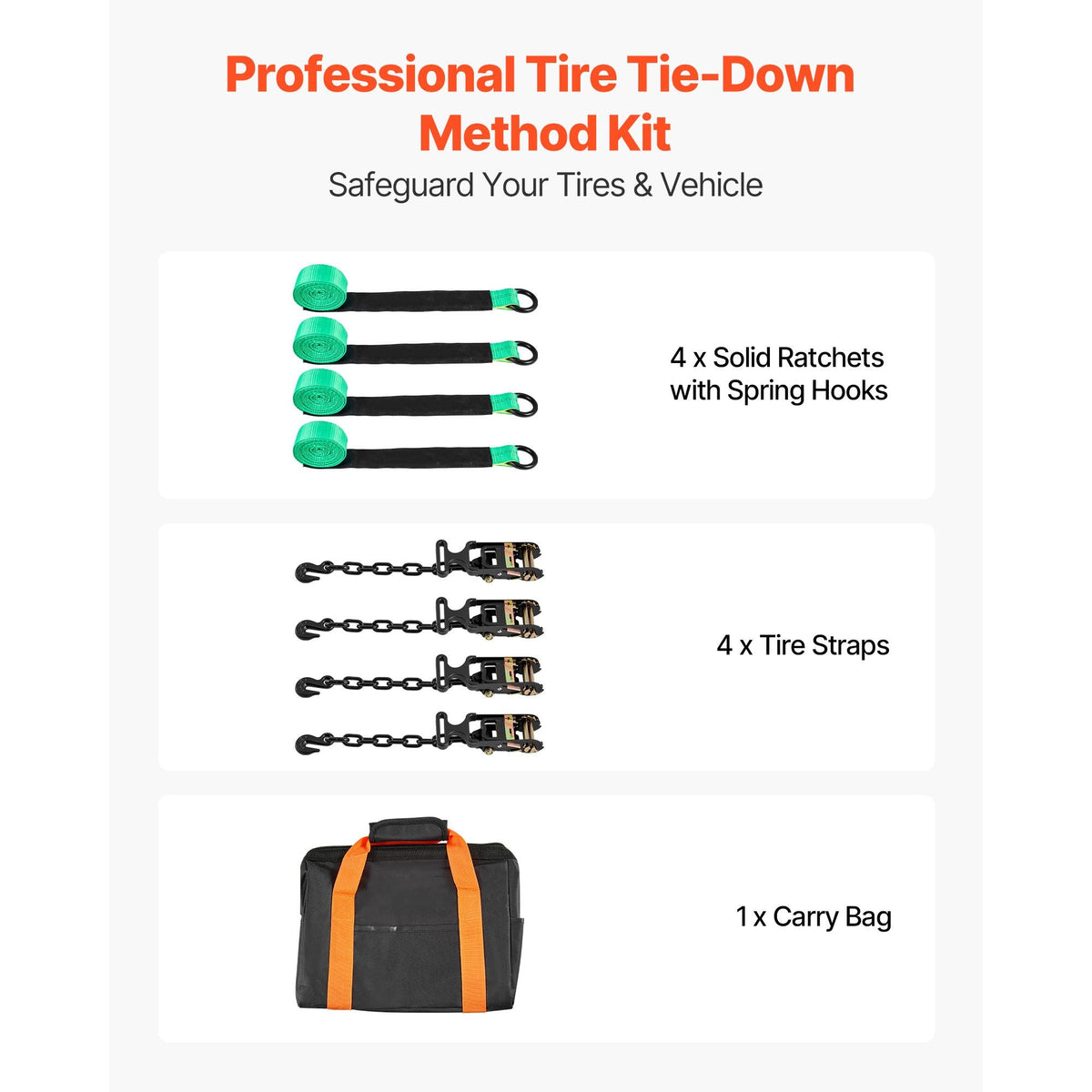Wheel Chock Tie-Down Kit, Tire-Style Tow Dolly Strap, Car Tie Down Kit with Heavy-Duty Hook, Break Strength 10009 lbs & Working Load 3333 lbs Motorcycle Tie-Down System with O-Ring for ATV, SUV