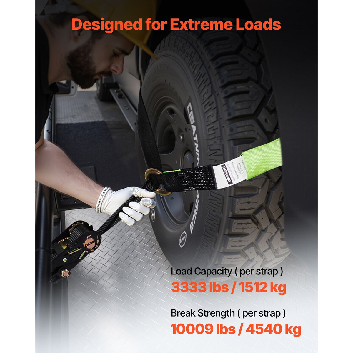 Wheel Chock Tie-Down Kit, Tire-Style Trailer Tie Down Strap, Car Tie Down Kit with Flat Hook, Break Strength 10009 lbs & Working Load 3333 lbs Motorcycle Tie-Down System for ATVs, SUVs, Trailers
