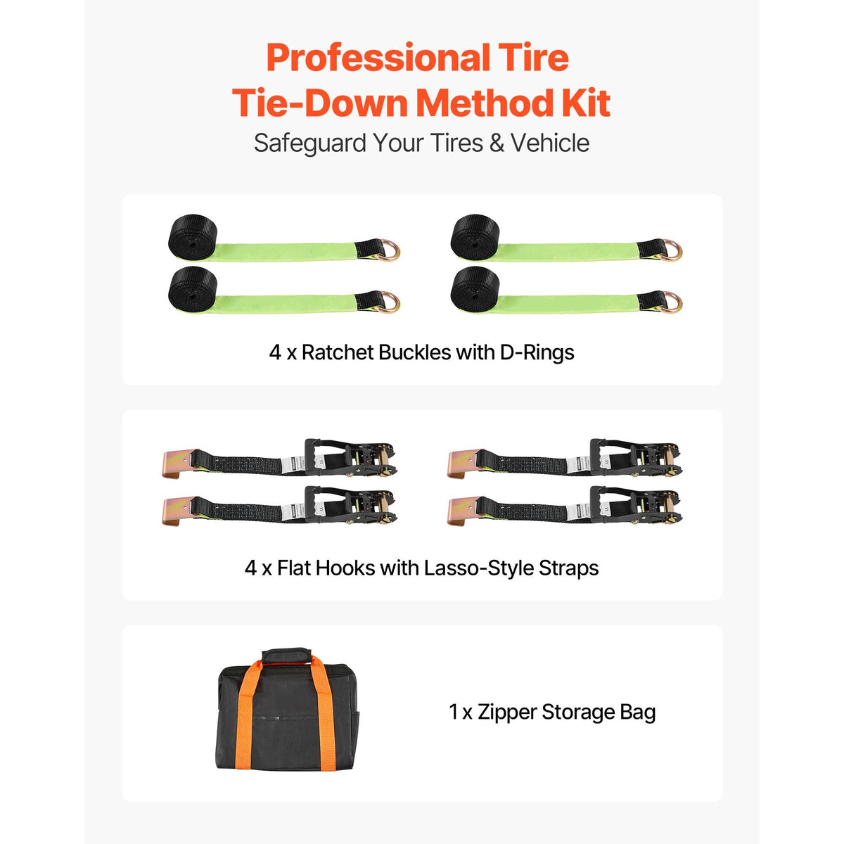 Wheel Chock Tie-Down Kit, Tire-Style Trailer Tie Down Strap, Car Tie Down Kit with Flat Hook, Break Strength 10009 lbs & Working Load 3333 lbs Motorcycle Tie-Down System for ATVs, SUVs, Trailers