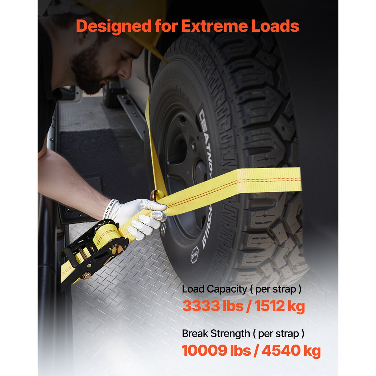 Wheel Chock Tie-Down Kit, Tire-Style Trailer Tie Down Strap, Car Tie Down Kit with Spring Hook, Break Strength 10009 lbs & Working Load 3333 lbs Motorcycle Tie-Down System for ATV, SUV, Trailer