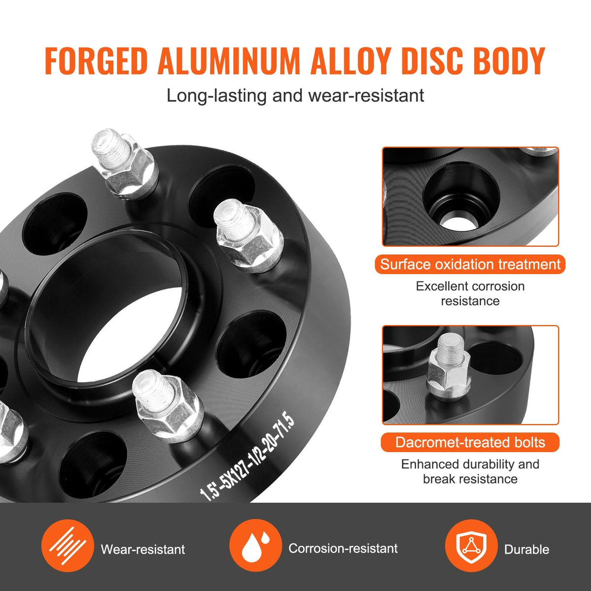 Wheel Spacers, 1.5" 5"x5.5" Wheel Adapters, 5 Lug Forged Spacer, 71.5 mm Bore Hubcentric M1/2-20 Studs Spacers, Fit for Jeep Journey, WRANGLER JK JKU, Commander XK, Marquis, 4 PCS Black