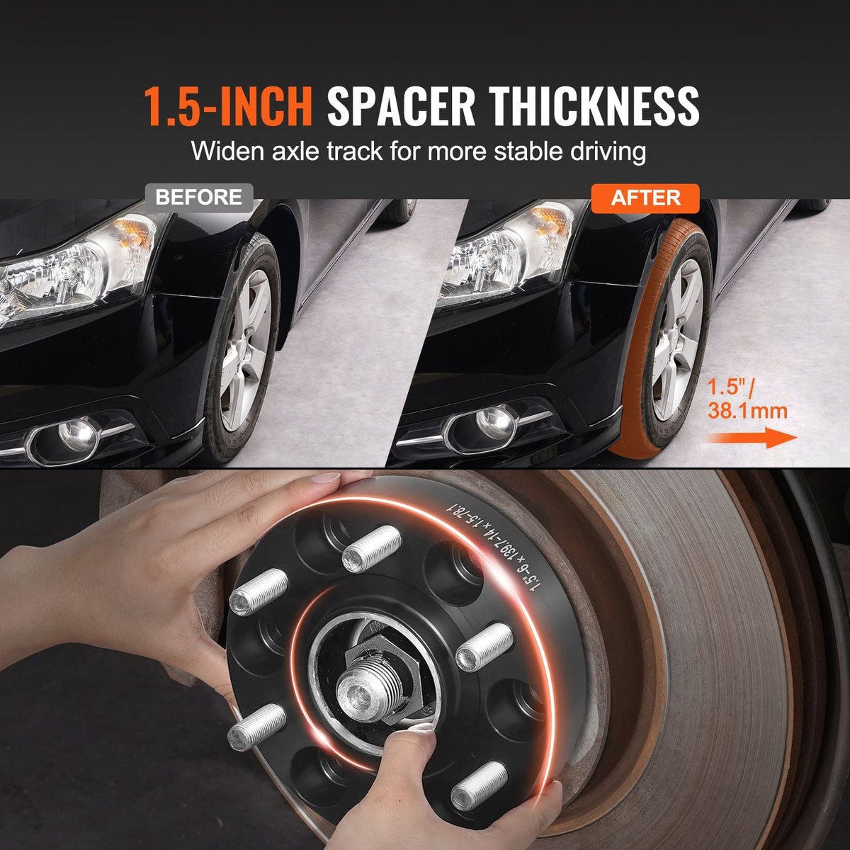 Wheel Spacers, 1.5" 6"x5" Wheel Adapters, 6 Lug Forged Spacer, 78.1 mm Bore Hubcentric M14 x1.5 Studs Spacers, Fit for 1995-2023 Chevrolet, GMC, and Cadillac, 4 PCS Black