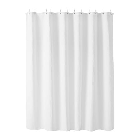 White Fabric Shower Curtain, 240 GSM Weighted Waffle Shower Curtains, Polyester Curtain with Rust-Resistant Hooks, Machine Washable & Water Repellent, for Bathroom Showers, Bath Tubs, 72x72 in