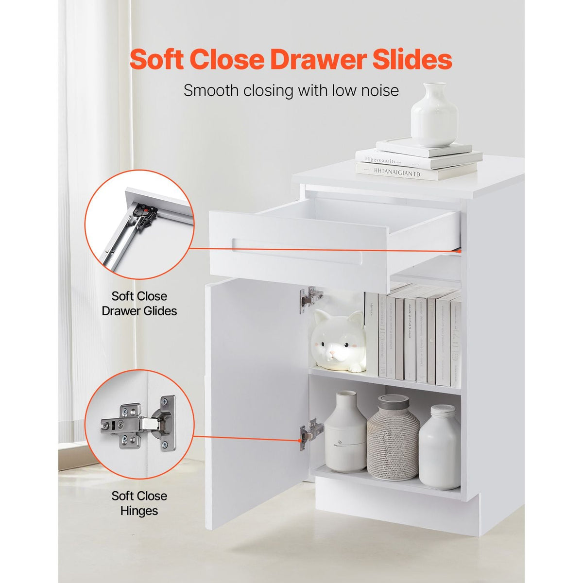 White Shaker Base Cabinet with Drawer, 18-Inch Unassembled Drawer Base Cabinet, 18" W x 24" D x 34.5" H Ready to Assemble Cabinet with Soft-Close Door and Adjustable Shelf, for Home Office