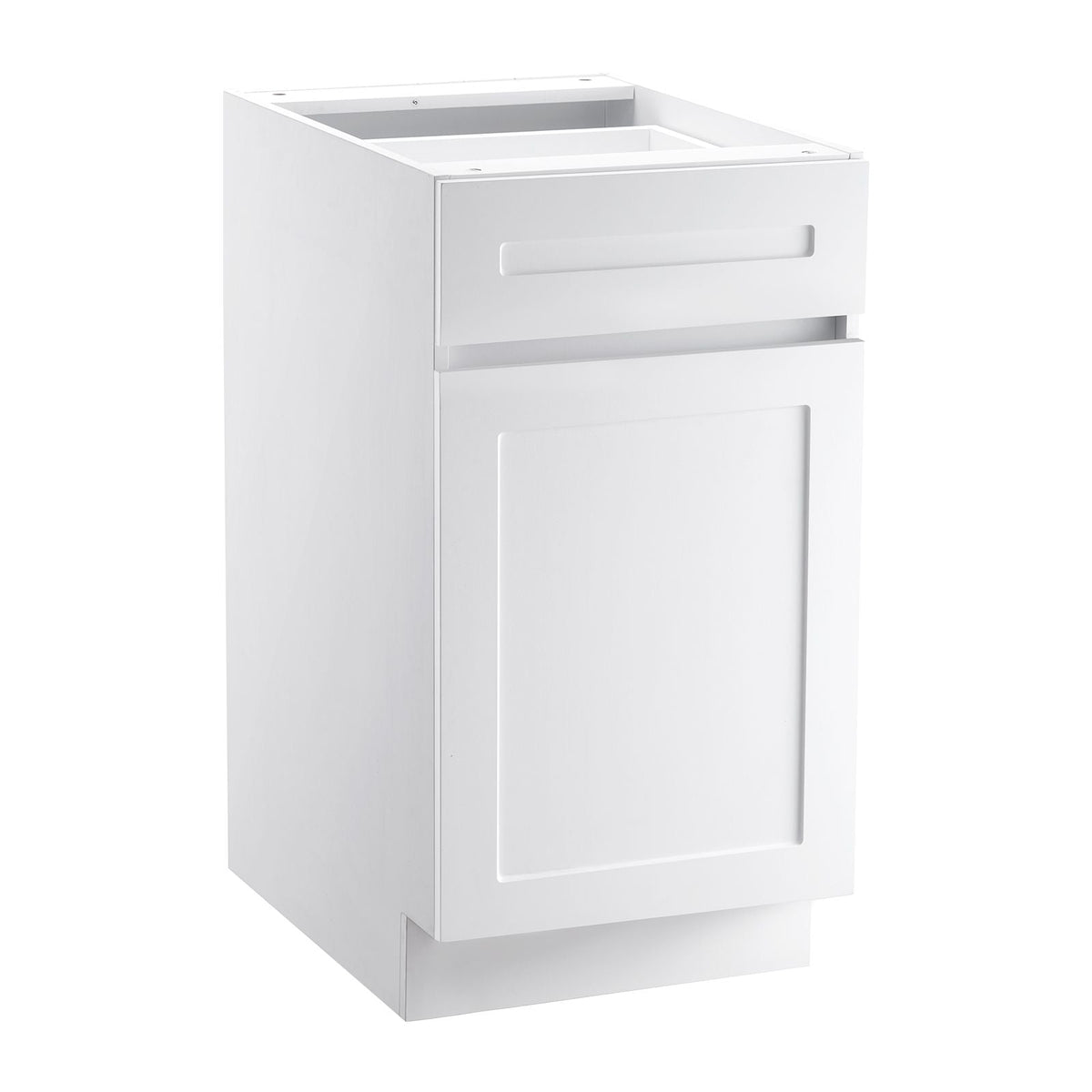 White Shaker Base Cabinet with Drawer, 18-Inch Unassembled Drawer Base Cabinet, 18" W x 24" D x 34.5" H Ready to Assemble Cabinet with Soft-Close Door and Adjustable Shelf, for Home Office