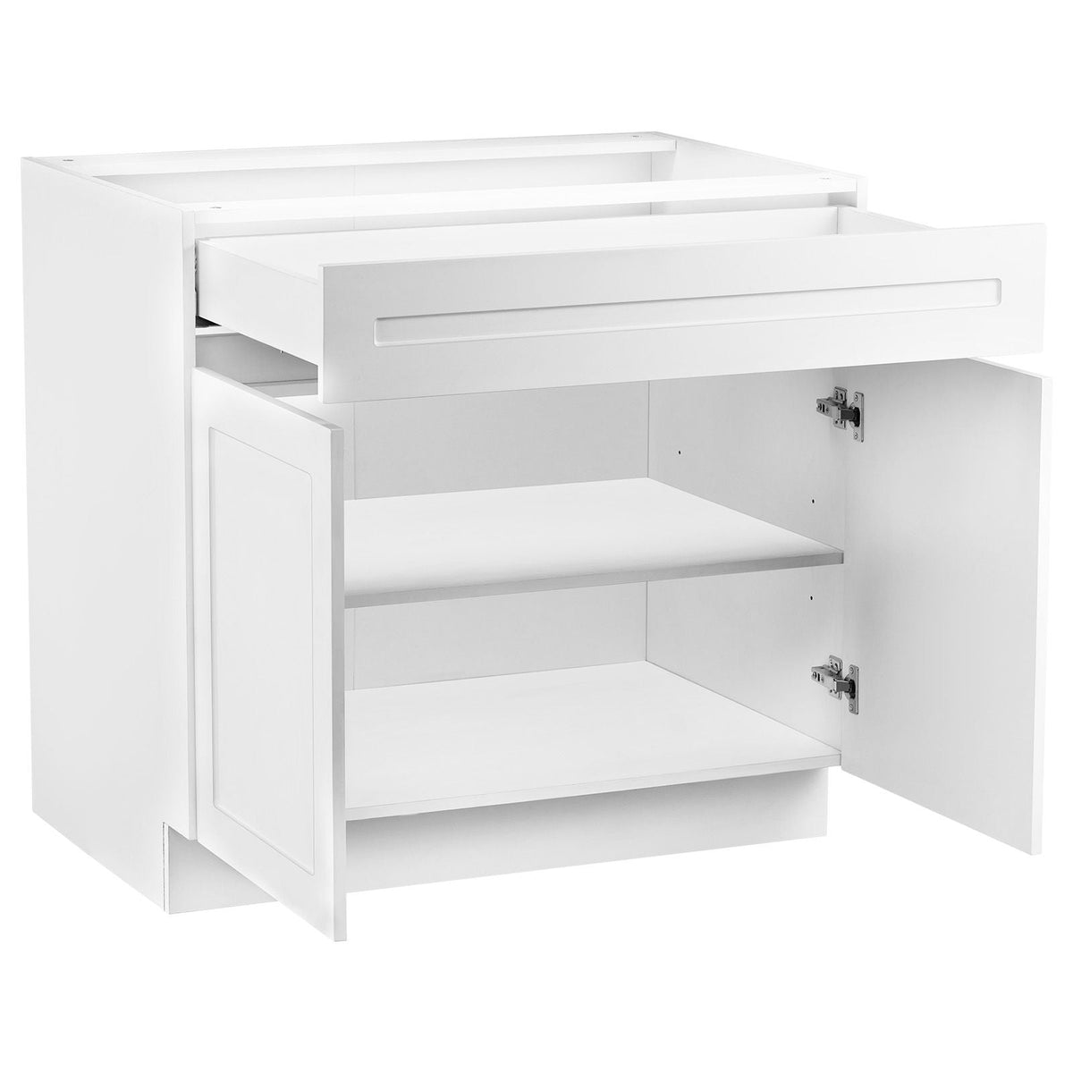 White Shaker Base Cabinet with Drawer, 30-Inch Unassembled Drawer Base Cabinet, 30" W x 24" D x 34.5" H Ready to Assemble Cabinet with Soft-Close Doors and Adjustable Shelf, for Home Office
