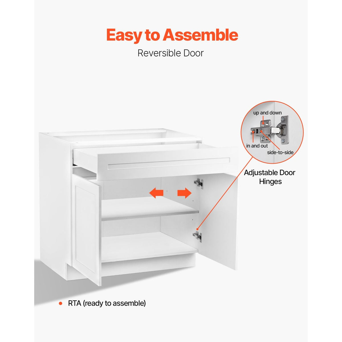 White Shaker Base Cabinet with Drawer, 30-Inch Unassembled Drawer Base Cabinet, 30" W x 24" D x 34.5" H Ready to Assemble Cabinet with Soft-Close Doors and Adjustable Shelf, for Home Office