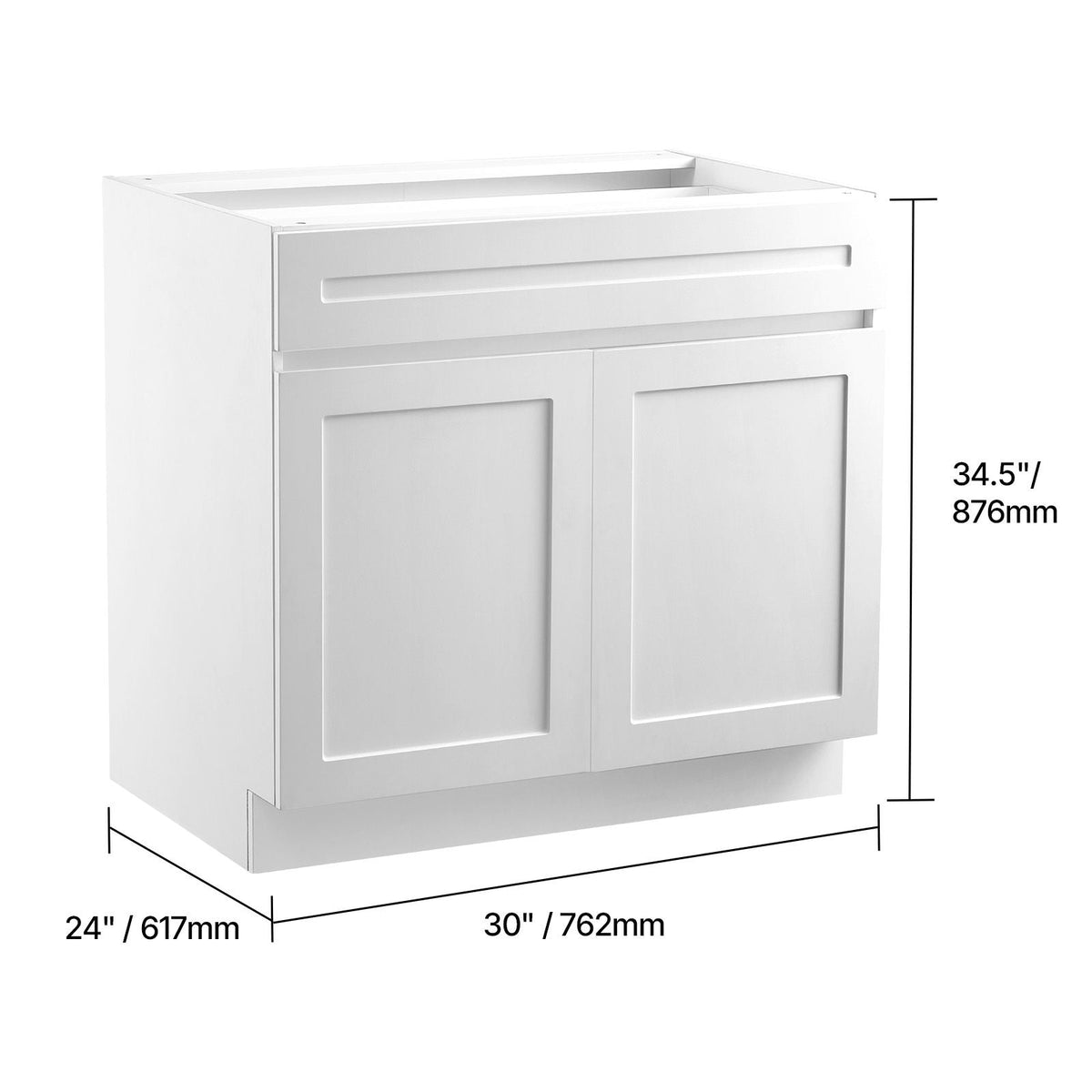 White Shaker Base Cabinet with Drawer, 30-Inch Unassembled Drawer Base Cabinet, 30" W x 24" D x 34.5" H Ready to Assemble Cabinet with Soft-Close Doors and Adjustable Shelf, for Home Office