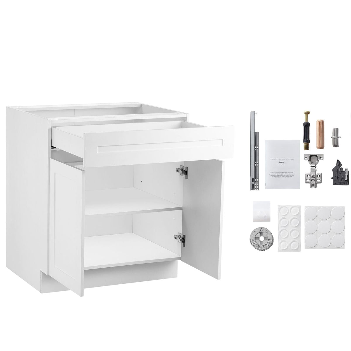 White Shaker Base Cabinet with Drawer, 36-Inch Unassembled Drawer Base Cabinet, 36" W x 24" D x 34.5" H Ready to Assemble Cabinet with Soft-Close Doors and Adjustable Shelf, for Home Office