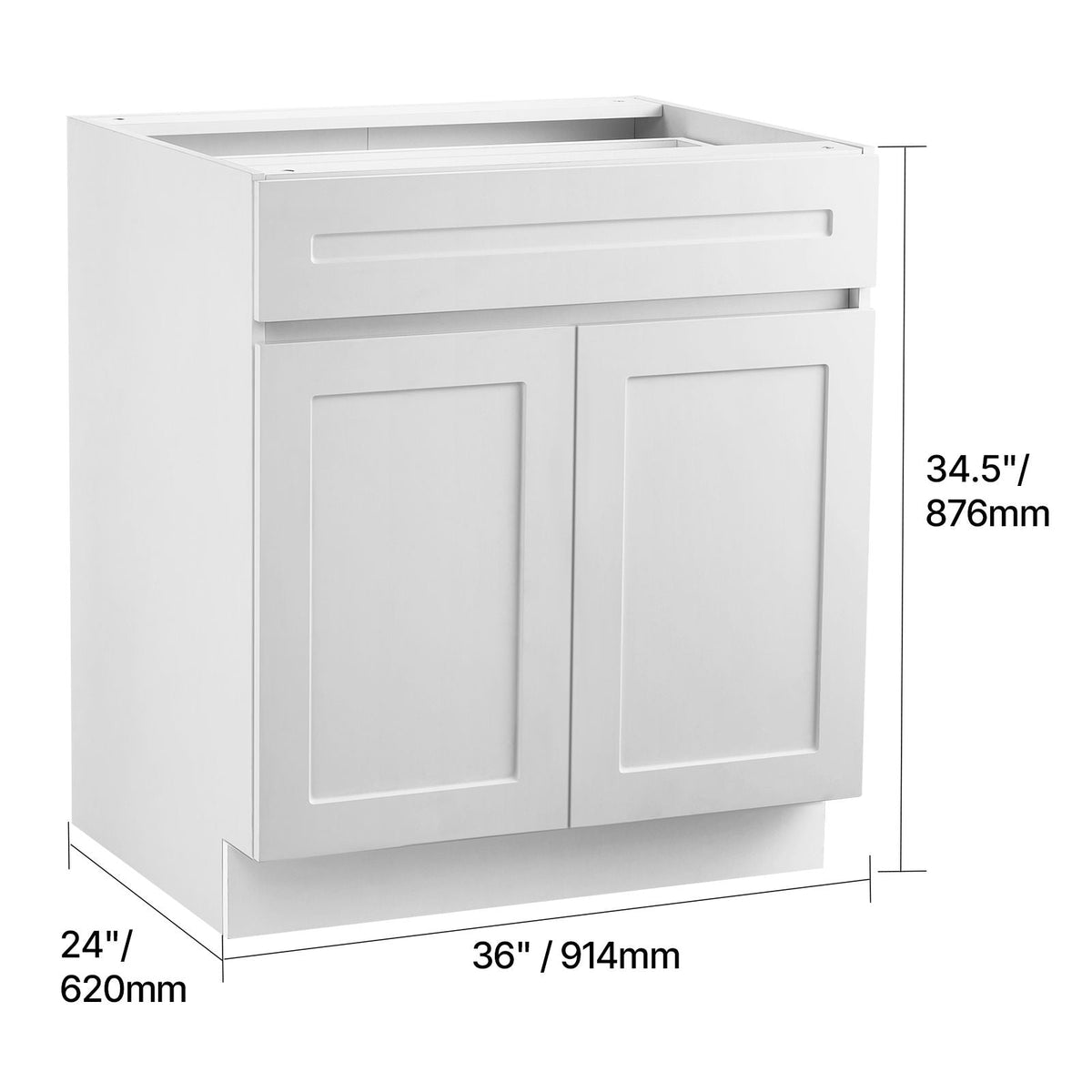 White Shaker Base Cabinet with Drawer, 36-Inch Unassembled Drawer Base Cabinet, 36" W x 24" D x 34.5" H Ready to Assemble Cabinet with Soft-Close Doors and Adjustable Shelf, for Home Office