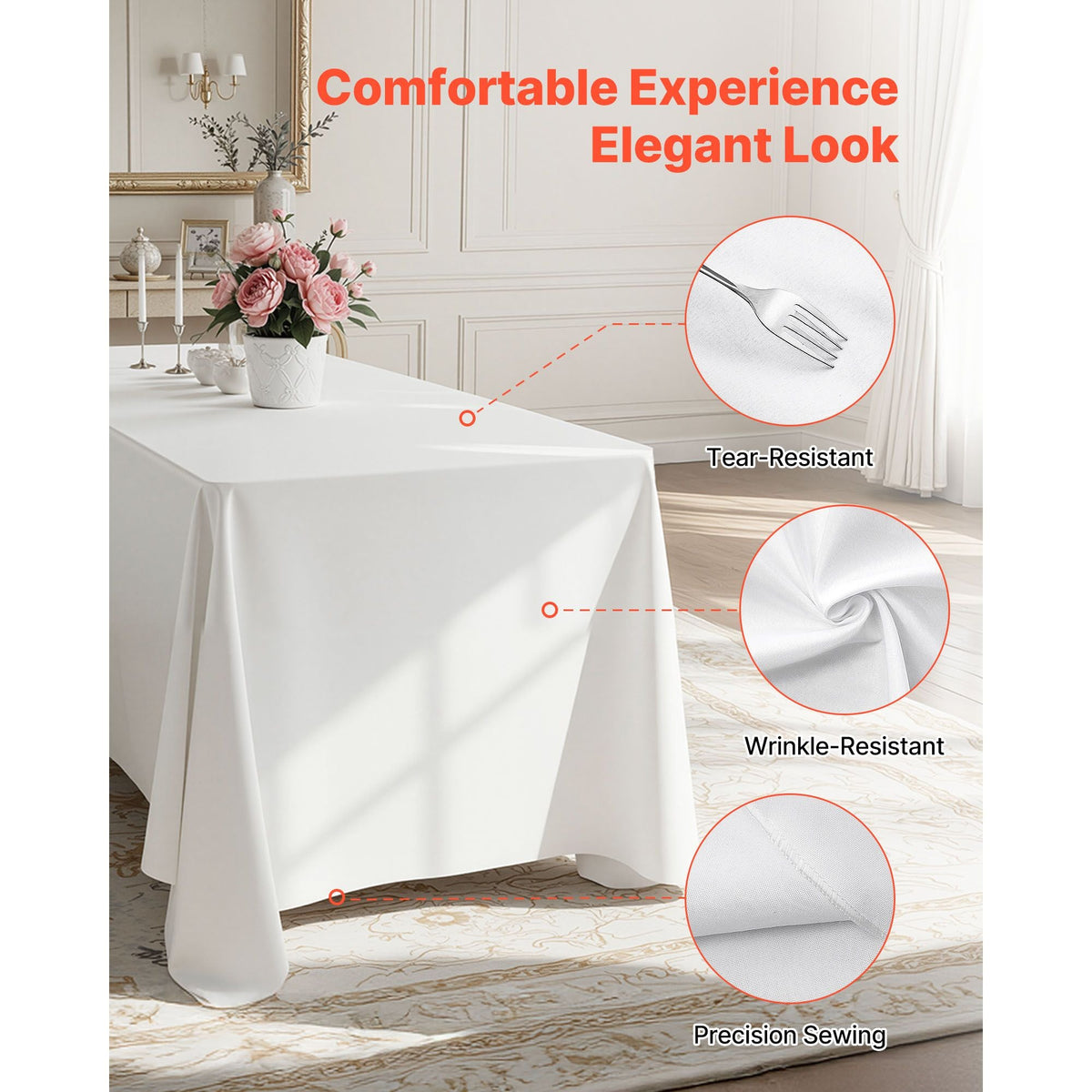 White Tablecloths for Rectangle Tables, 10 Pack, 70 x 120 Inches, Reusable and Machine Washable Table Clothes, Wrinkle-Resistant Polyester Fabric Table Covers for Wedding, Party, Banquet