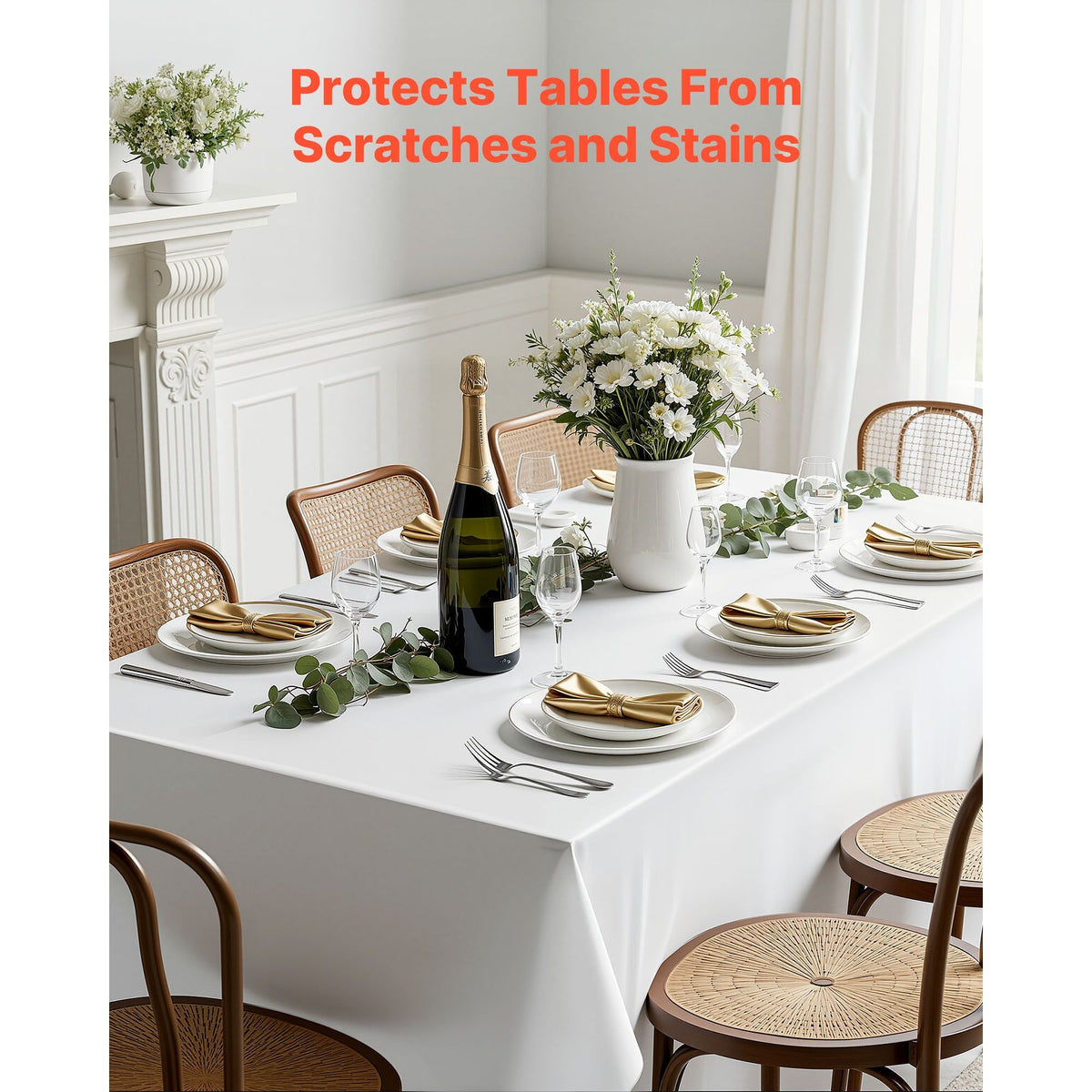 White Tablecloths for Rectangle Tables, 10 Pack, 70 x 120 Inches, Reusable and Machine Washable Table Clothes, Wrinkle-Resistant Polyester Fabric Table Covers for Wedding, Party, Banquet