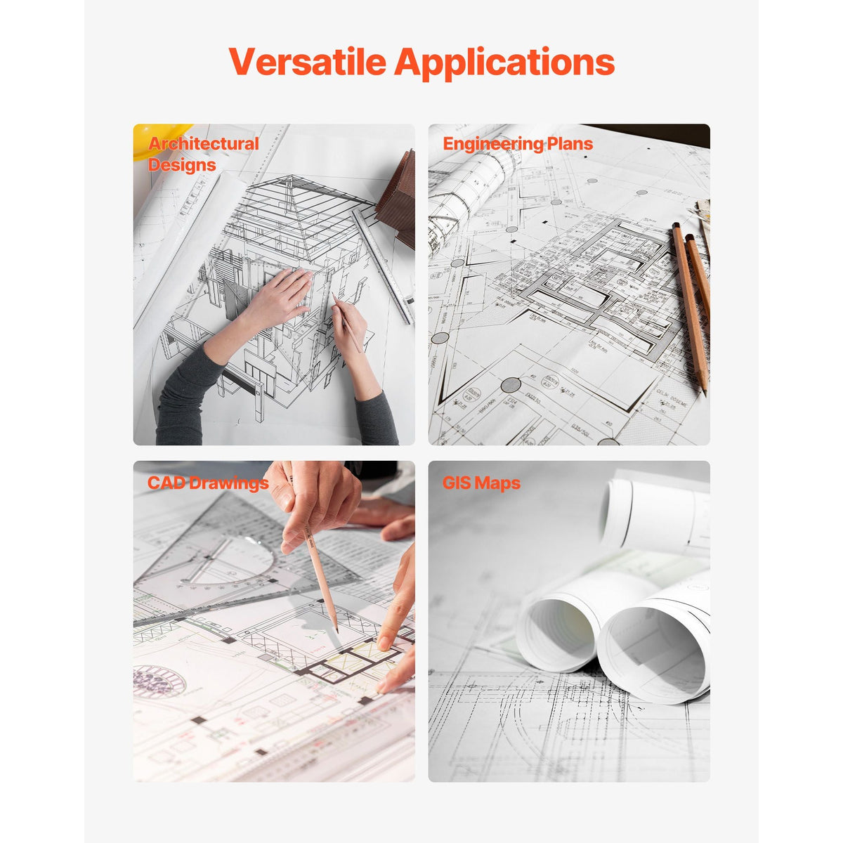 Wide Format Paper, 24 in x 300 ft Plotter Roll, 2 Rolls CAD Bond Rolls with 2 in Core, 20 LB Bond Paper Rolls, Ideal for CAD Drawings, Engineering Plans, GIS Maps, and Architectural Designs