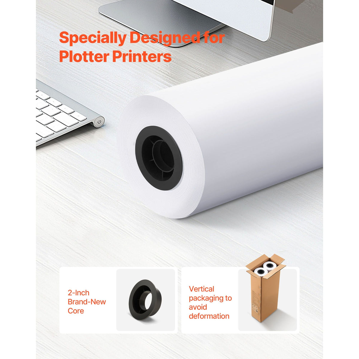 Wide Format Paper, 24 in x 300 ft Plotter Roll, 2 Rolls CAD Bond Rolls with 2 in Core, 20 LB Bond Paper Rolls, Ideal for CAD Drawings, Engineering Plans, GIS Maps, and Architectural Designs