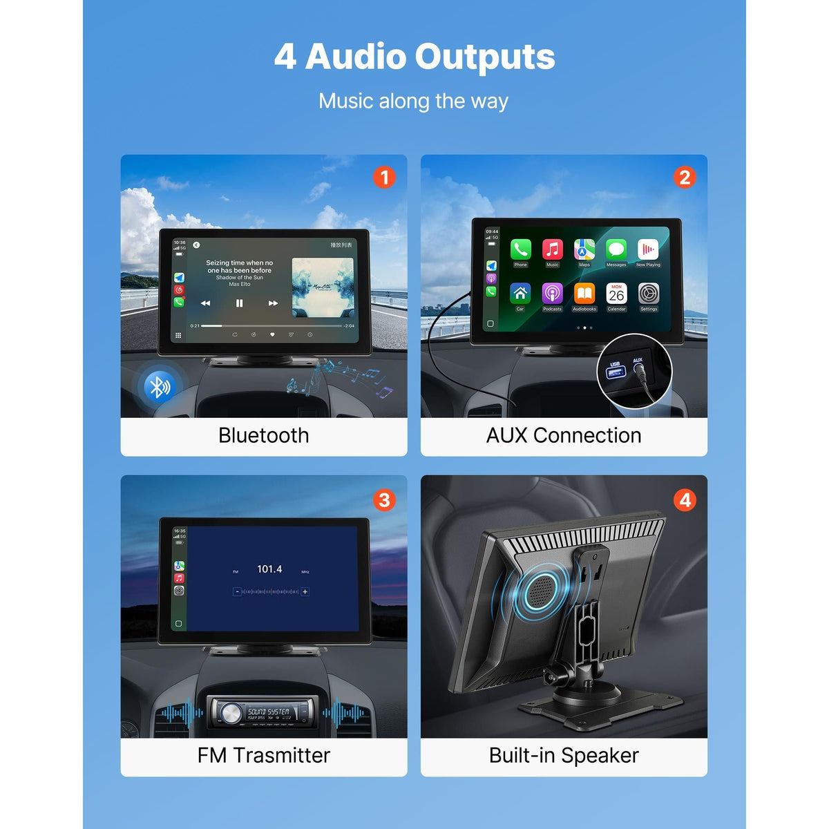 Wireless Car Stereo, 9-Inch HD Portable Radio Touch Screen Compatible with Apple CarPlay & Android Auto, CarPlay Screen with Backup Camera, Voice Control, Mirror Link, Bluetooth, GPS Navigation
