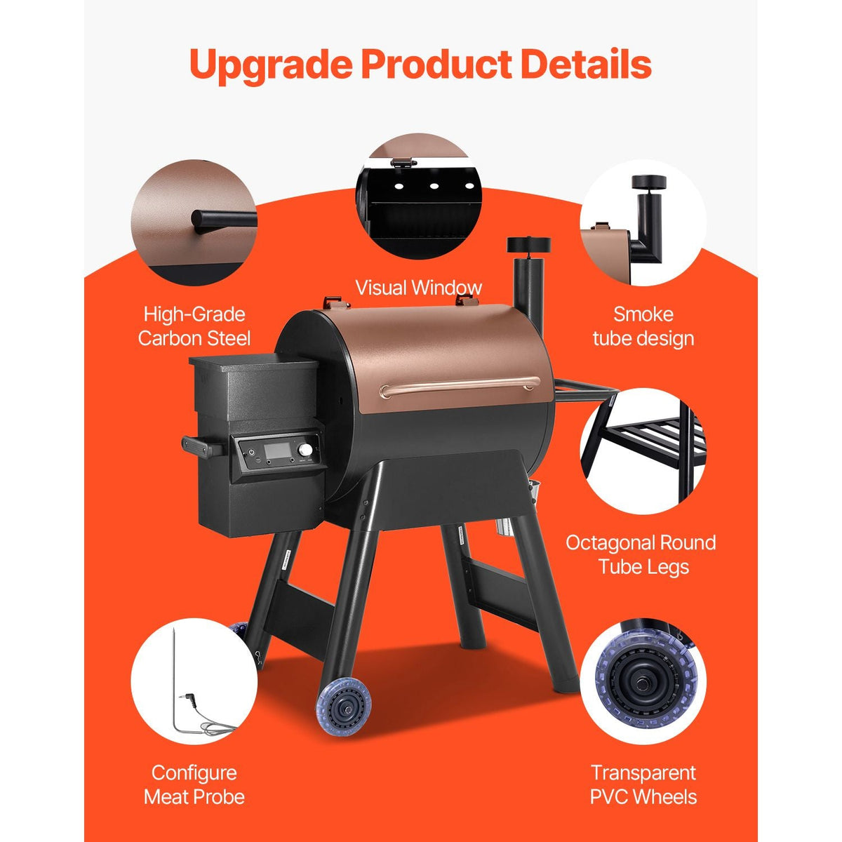 Wood Pellet Grill Smoker, 8 in 1 BBQ Grills for Outdoor Cooking, 575 Square Inches Cook Area Electric Smokers, with WiFi-app Control, LCD Screen Controller, Meat Probe, 500 F Max Temperature