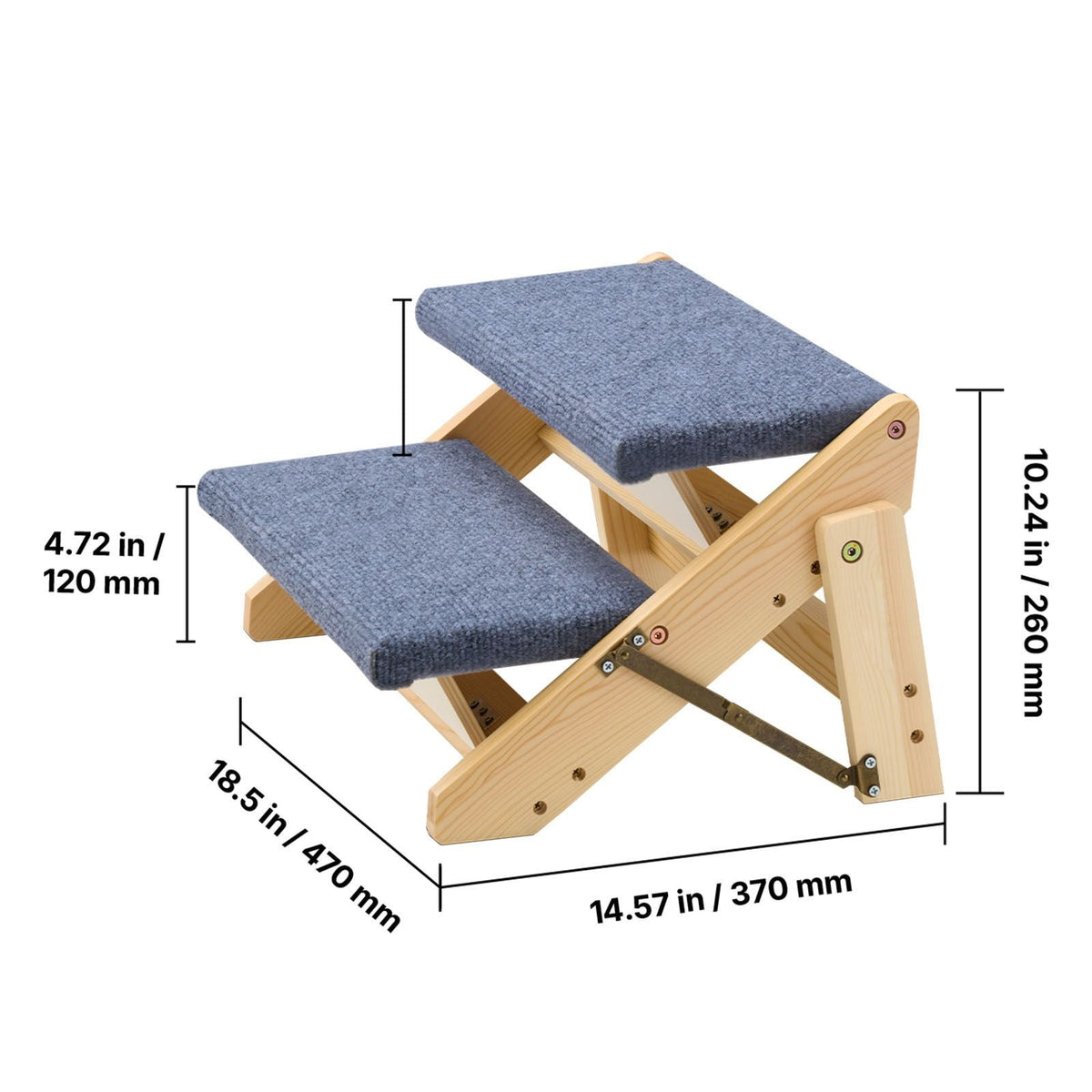 Wood Pet Stairs, 2-Step Dog Stairs for Beds, Sofa & Cars, 110lbs Load Capacity, Floded Flat Design, Stable & Sturdy Cat & Dog Step Ladder for Small Medium Large Older Pet Puppy Essentials