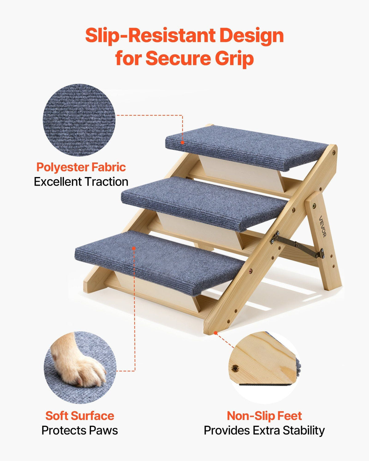 Wood Pet Stairs, 3-Step Dog Stairs for Beds, Sofa & Cars, 150lbs Load Capacity, Floded Flat Design, Stable & Sturdy Cat & Dog Step Ladder for Small Medium Large Older Pet Puppy Essentials