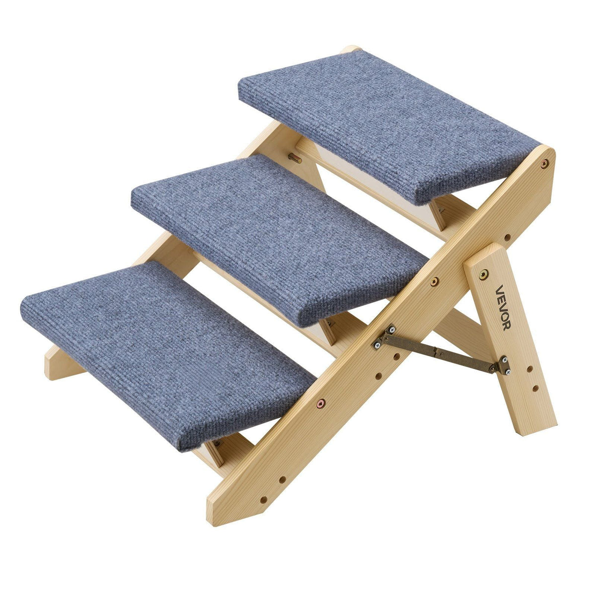 Wood Pet Stairs, 3-Step Dog Stairs for Beds, Sofa & Cars, 150lbs Load Capacity, Floded Flat Design, Stable & Sturdy Cat & Dog Step Ladder for Small Medium Large Older Pet Puppy Essentials