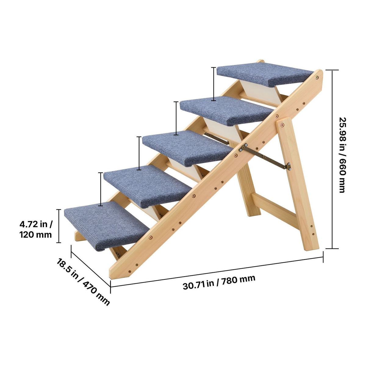 Wood Pet Stairs, 5-Step Dog Stairs for Beds, Sofa & Cars, 150lbs Load Capacity, Floded Flat Design, Stable & Sturdy Cat & Dog Step Ladder for Small Medium Large Older Pet Puppy Essentials