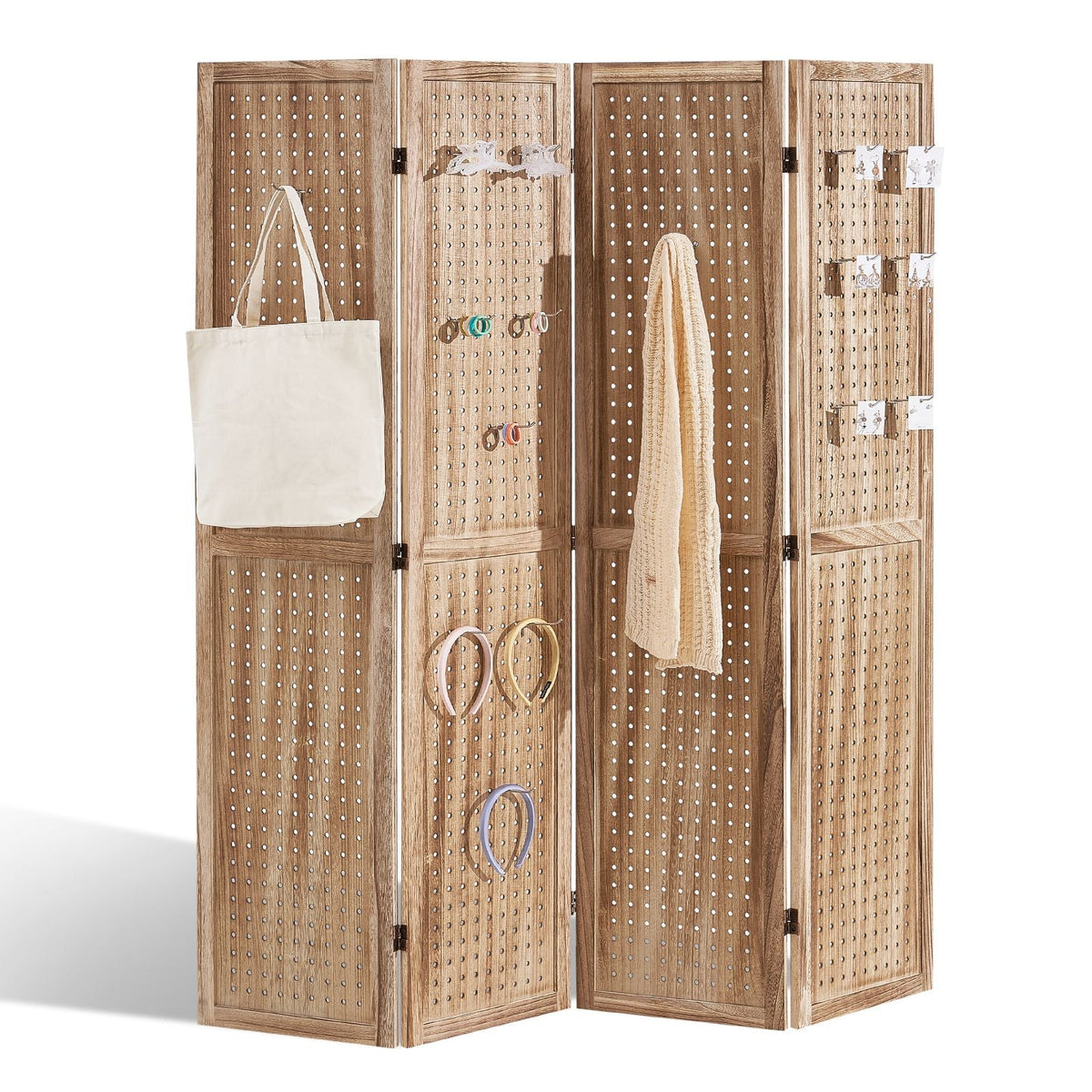 Wood Room Divider, 4 Panel Wood Folding Privacy Screen, 66.9 Inches Tall Indoor Carved Partition Divider, Portable Decoration Screen, for Room Separation, Home, Office, Restaurant & Bedroom