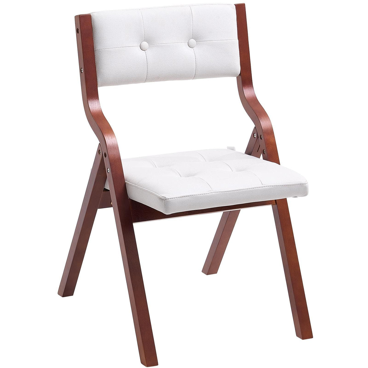 Wooden Folding Chairs with Cushion, Set of 4, Portable Foldable Cushion Chair with Wooden Frame, Modern Padded Dining Chair for Kitchen, Office, Wedding, Party, Dining Room, Easy Assembly, White