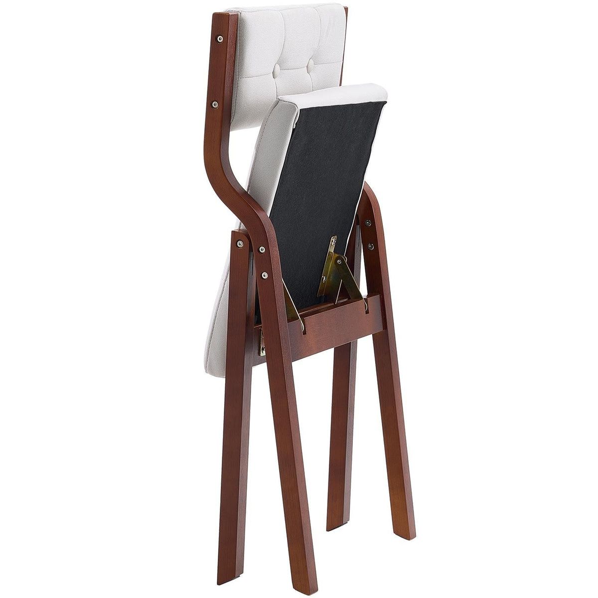 Wooden Folding Chairs with Cushion, Set of 4, Portable Foldable Cushion Chair with Wooden Frame, Modern Padded Dining Chair for Kitchen, Office, Wedding, Party, Dining Room, Easy Assembly, White