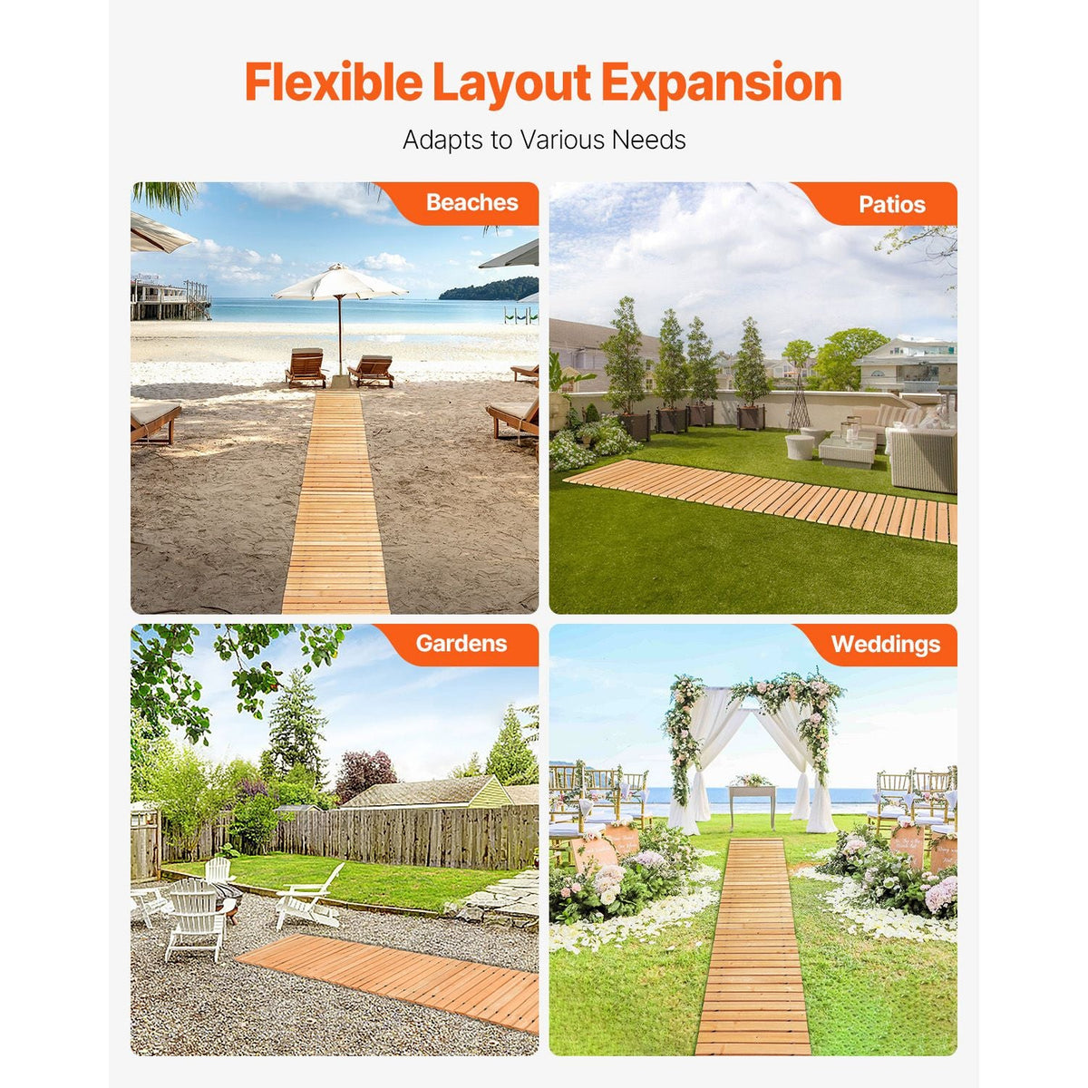Wooden Garden Pathway, 24 ft L x 17 in W, Non-Slip Straight Garden Walkway, Roll Out Cedar Outdoor Walkway Path with Wire Rope Connection, Decorative Garden Paver for Backyard Wedding Party