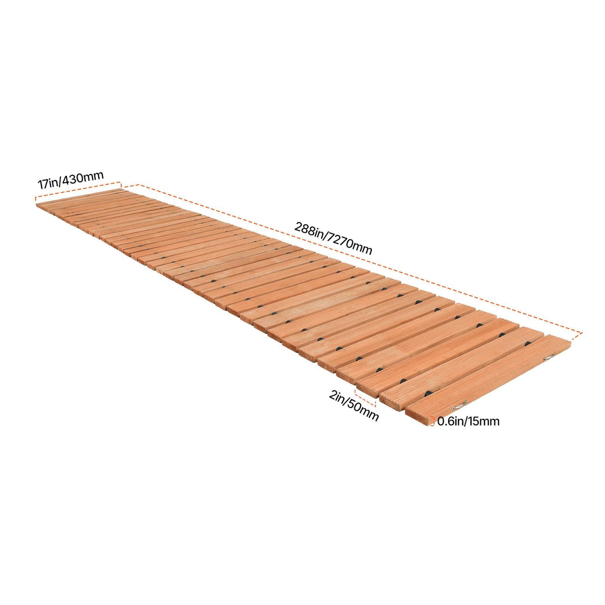 Wooden Garden Pathway, 24 ft L x 17 in W, Non-Slip Straight Garden Walkway, Roll Out Cedar Outdoor Walkway Path with Wire Rope Connection, Decorative Garden Paver for Backyard Wedding Party