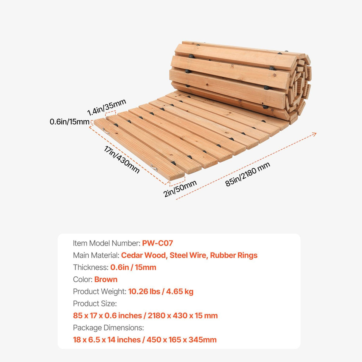 Wooden Garden Pathway, 7 ft x 17 in, Non-Slip Curved Garden Walkway, Roll Out Cedar Outdoor Walkway Path with Wire Rope Connection, Decorative Lawn Paver for Backyard Boardwalk Wedding Party