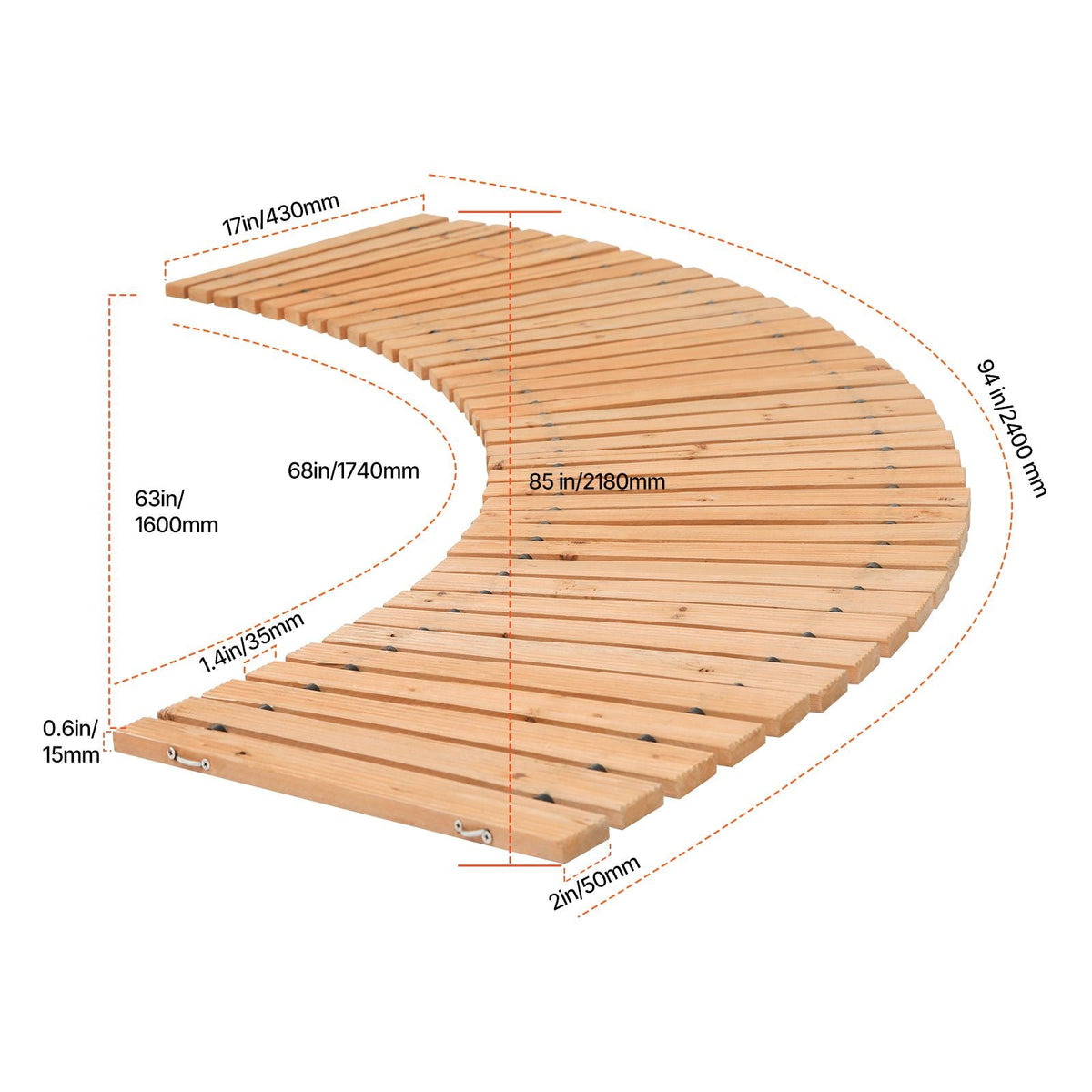 Wooden Garden Pathway, 7 ft x 17 in, Non-Slip Curved Garden Walkway, Roll Out Cedar Outdoor Walkway Path with Wire Rope Connection, Decorative Lawn Paver for Backyard Boardwalk Wedding Party
