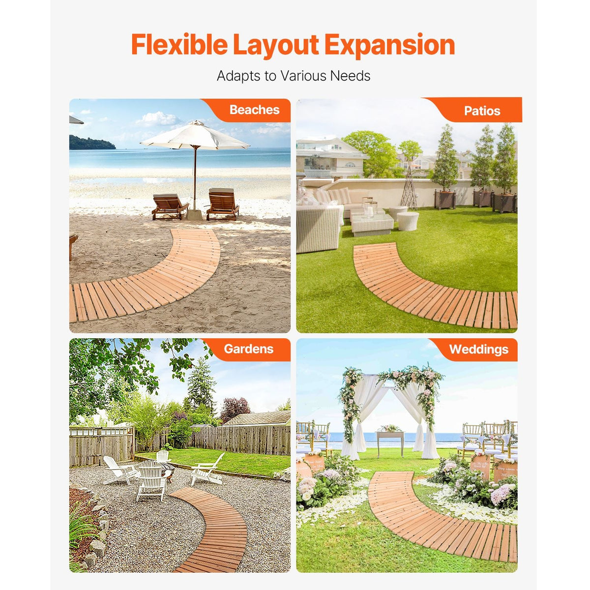 Wooden Garden Pathway, 7 ft x 17 in, Non-Slip Curved Garden Walkway, Roll Out Cedar Outdoor Walkway Path with Wire Rope Connection, Decorative Lawn Paver for Backyard Boardwalk Wedding Party