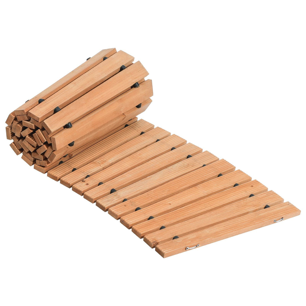 Wooden Garden Pathway, 7 ft x 17 in, Non-Slip Curved Garden Walkway, Roll Out Cedar Outdoor Walkway Path with Wire Rope Connection, Decorative Lawn Paver for Backyard Boardwalk Wedding Party
