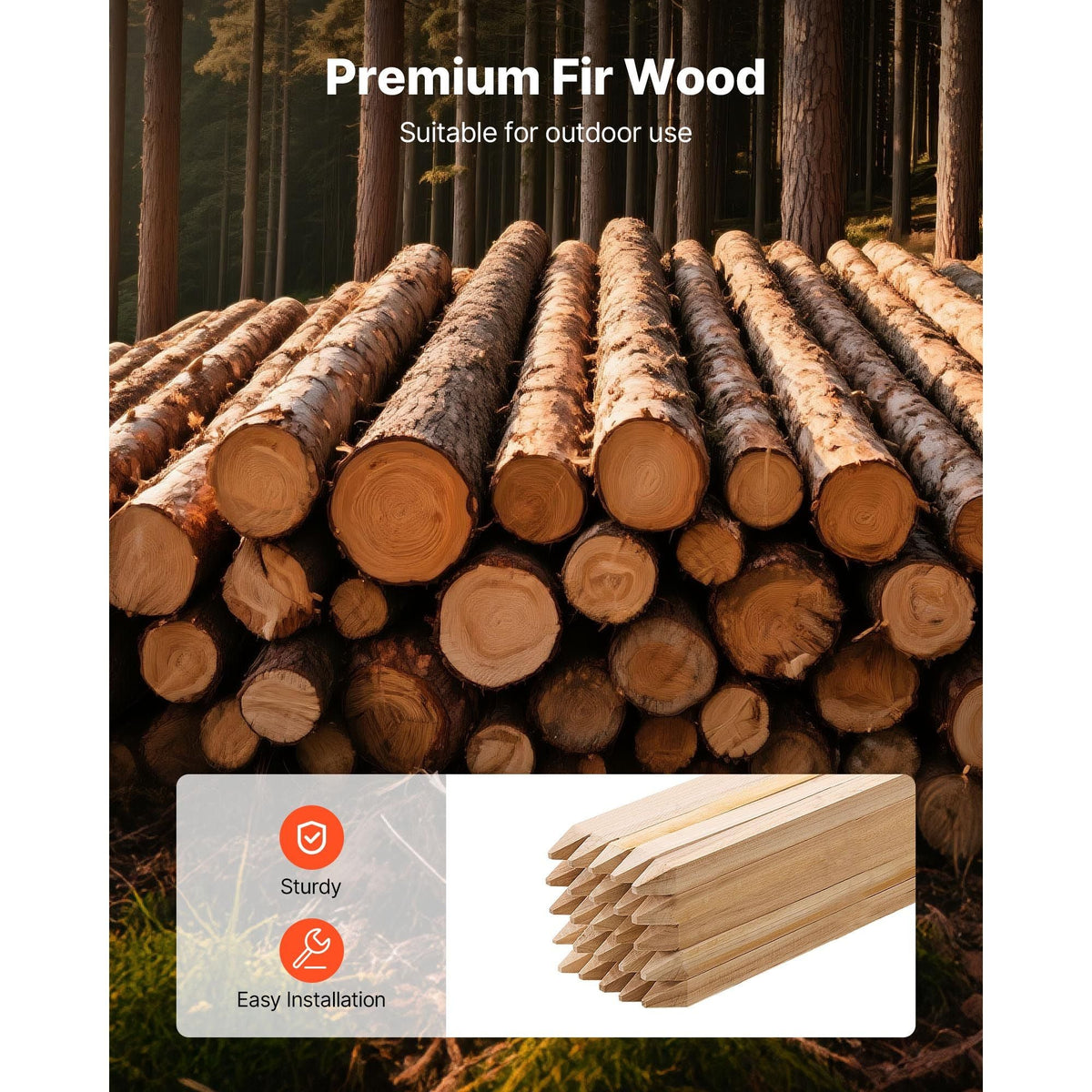 Wooden Garden Stakes, 25 Pcs 36x0.75x0.75 in Survey Grading Stakes, Garden Ground Stake with Sharp Point, Fir Wood Plant Support Stake, Sign Posts for Silt Fence Backyard Boundaries Baselines